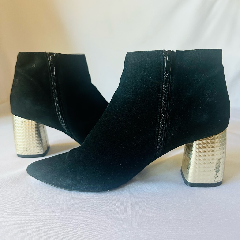 Van Eli Super Soft Black Leather Ankle Boots With Metallic Heel